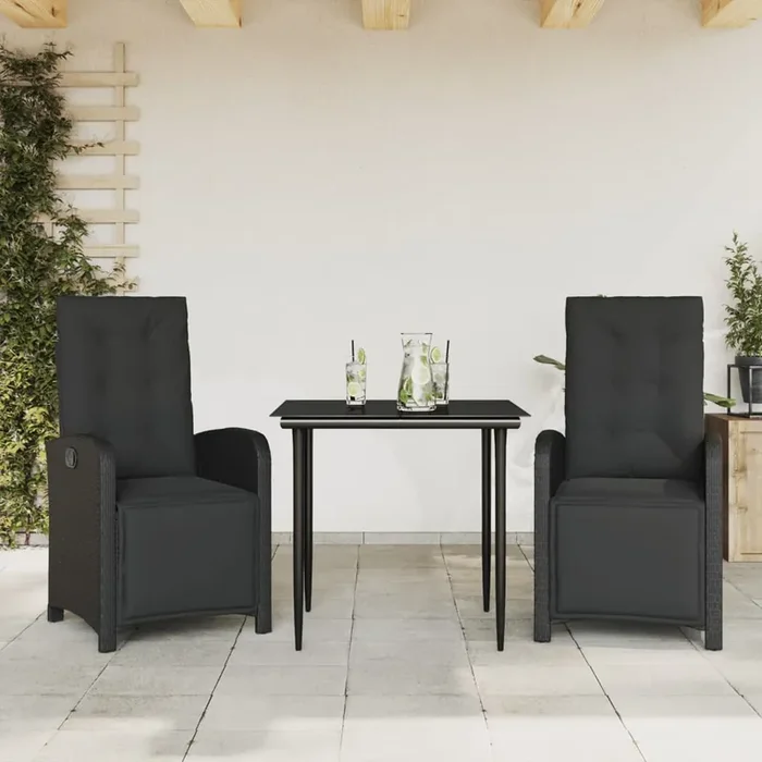 vidaXL 3 Piece Bistro Set with Cushions Black Poly Rattan