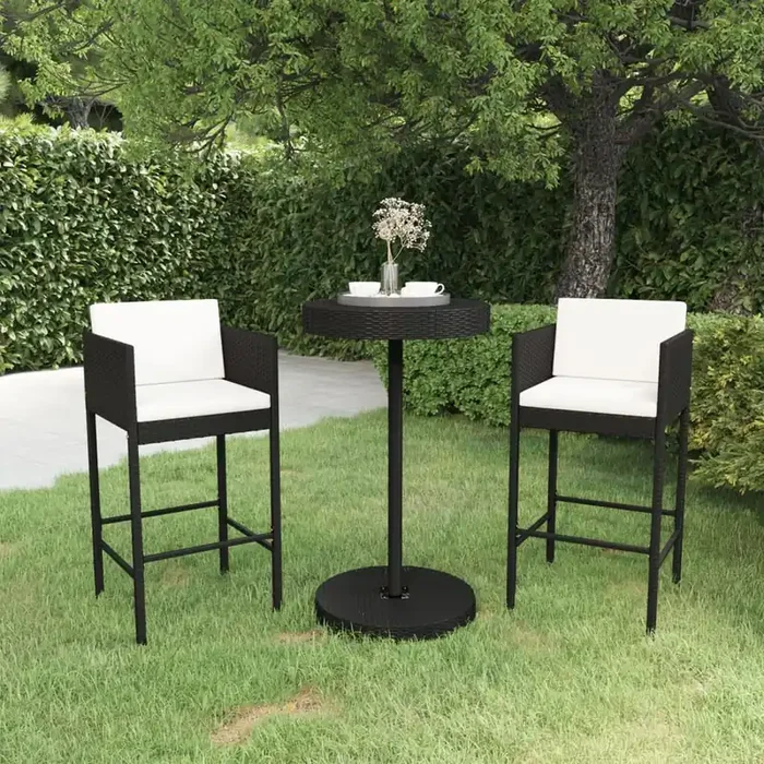 vidaXL 3 Piece Garden Bar Set with Cushions Poly Rattan Black