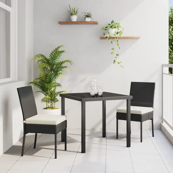 vidaXL 3 Piece Garden Dining Set Black Poly Rattan