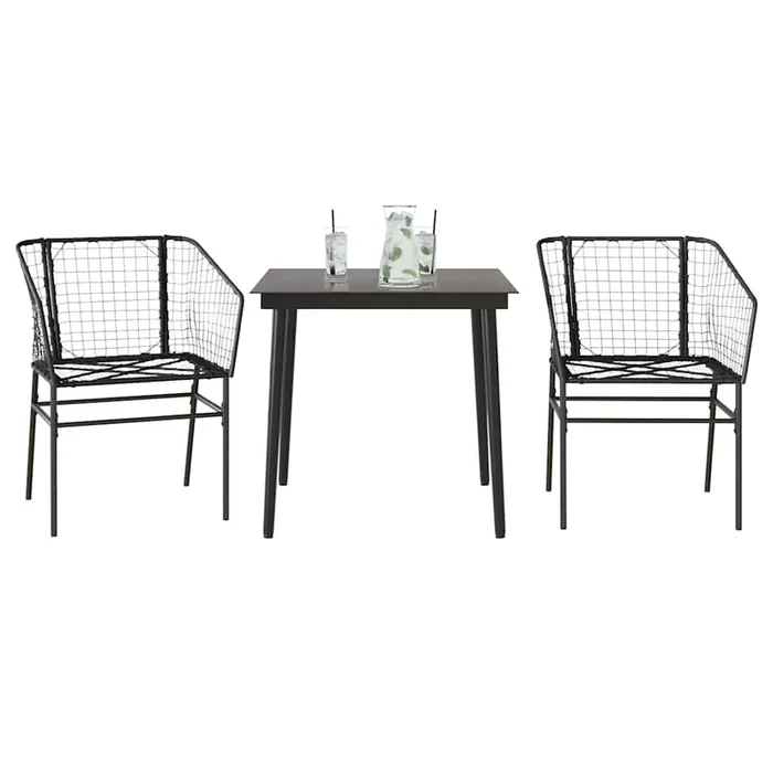 vidaXL 3 Piece Garden Dining Set Black Poly Rattan Glass