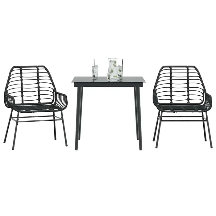 vidaXL 3 Piece Garden Dining Set Black Poly Rattan Glass
