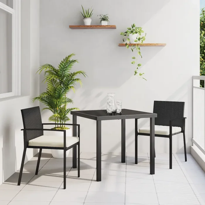 vidaXL 3 Piece Garden Dining Set Black Poly Rattan