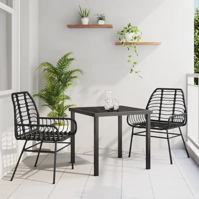 vidaXL 3 Piece Garden Dining Set Black Poly Rattan