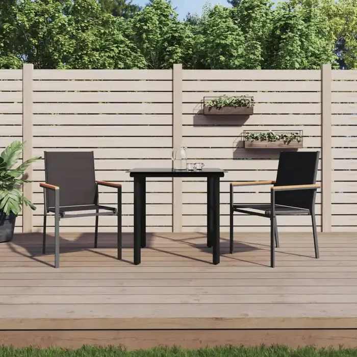vidaXL 3 Piece Garden Dining Set Black Textilene and Steel