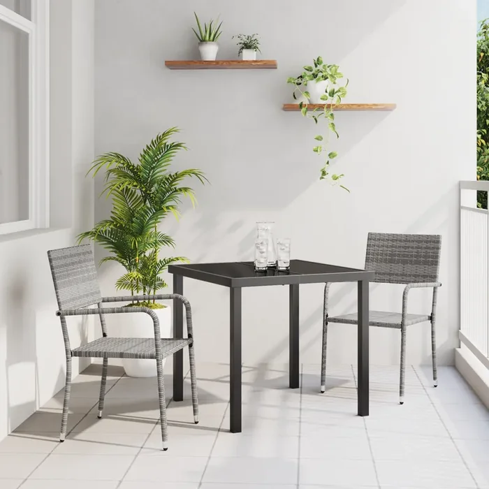 vidaXL 3 Piece Garden Dining Set Grey Poly Rattan