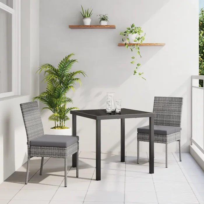 vidaXL 3 Piece Garden Dining Set Grey Poly Rattan