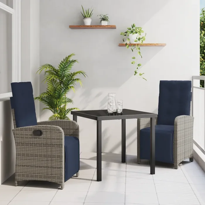 vidaXL 3 Piece Garden Dining Set Grey Poly Rattan