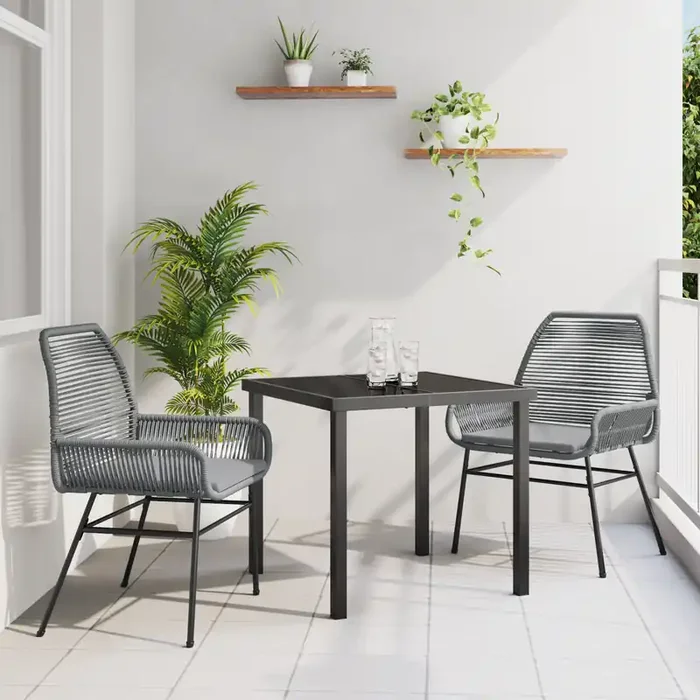 vidaXL 3 Piece Garden Dining Set with Cushions Grey Poly Rattan