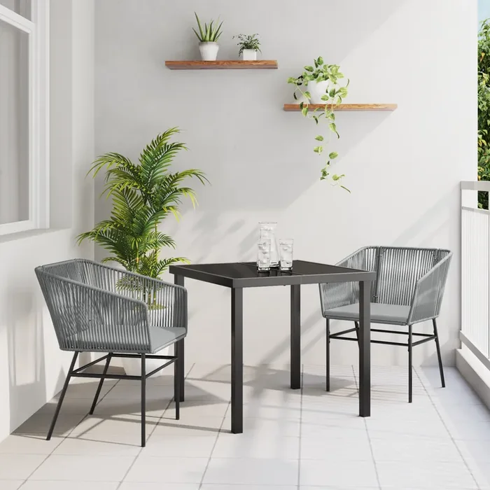 vidaXL 3 Piece Garden Dining Set with Cushions Grey Poly Rattan
