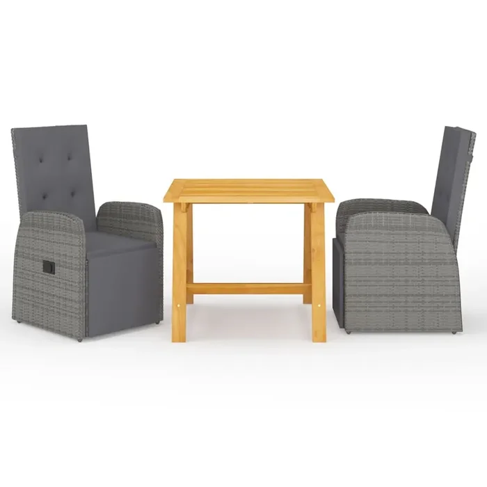 vidaXL 3 Piece Garden Dining Set with Cushions Grey Poly Rattan