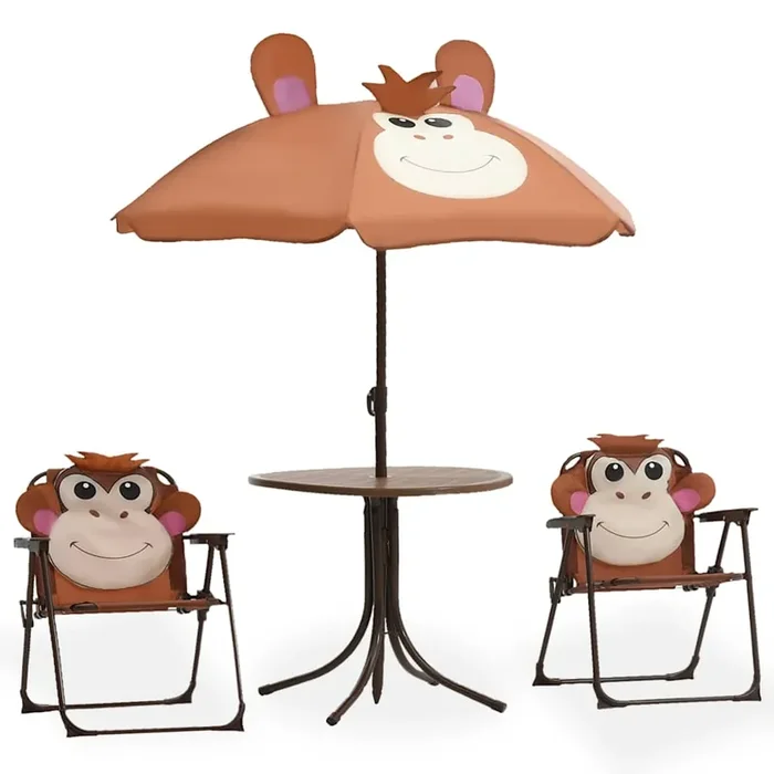 vidaXL 3 Piece Kids‘ Garden Bistro Set with Parasol Brown