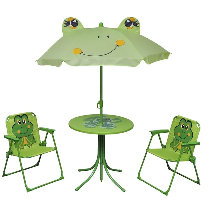 vidaXL 3 Piece Kids‘ Garden Bistro Set with Parasol Green