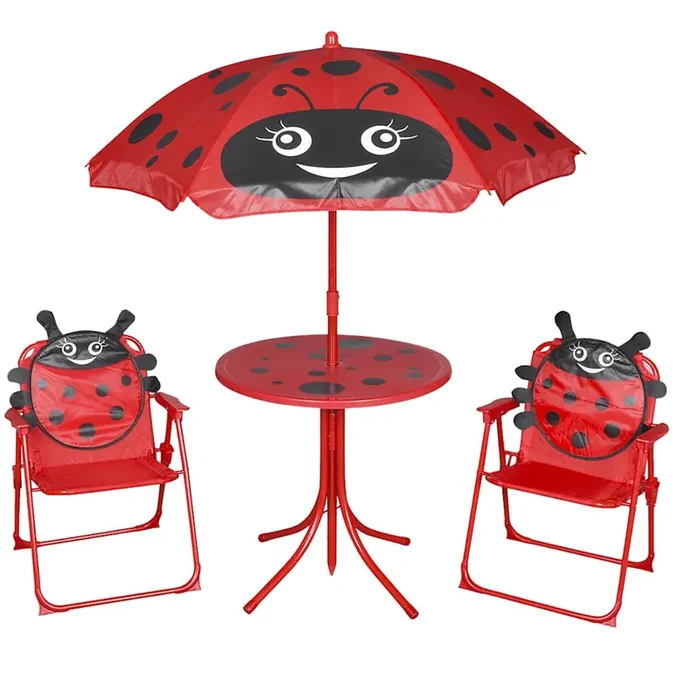 vidaXL 3 Piece Kids‘ Garden Bistro Set with Parasol Red