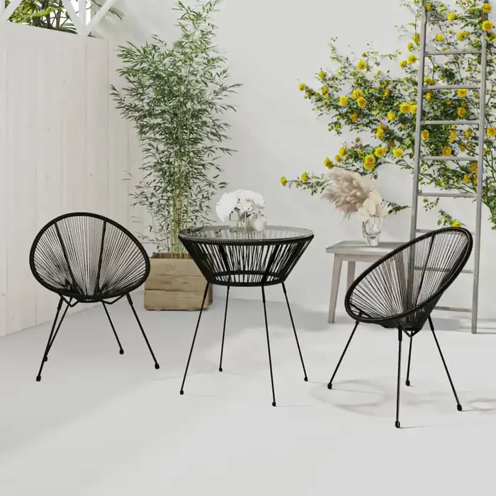 vidaXL 3 Piece Outdoor Dining Set PVC Rattan Black