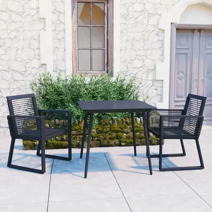 vidaXL 3 Piece Outdoor Dining Set PVC Rattan Black