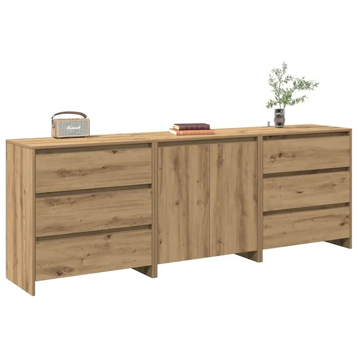 vidaXL 3 Piece Sideboard Artisan Oak Engineered Wood