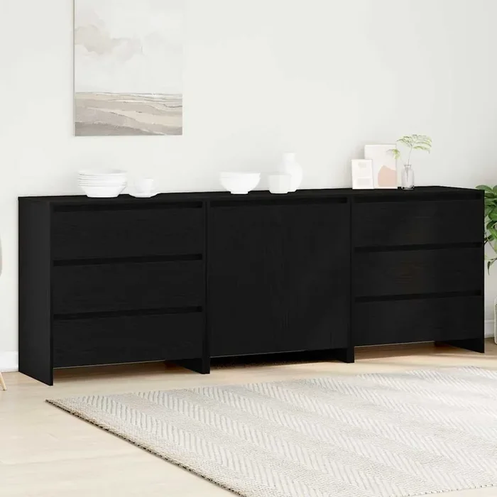 vidaXL 3-Piece Sideboards in Black Oak Engineered Wood