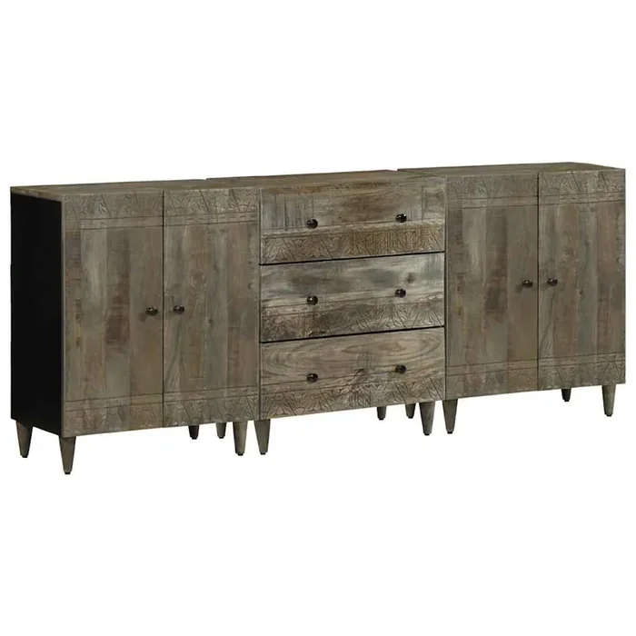 vidaXL 3 Piece Sideboards Light Grey 60×33.5×75 cm Solid Wood Mango