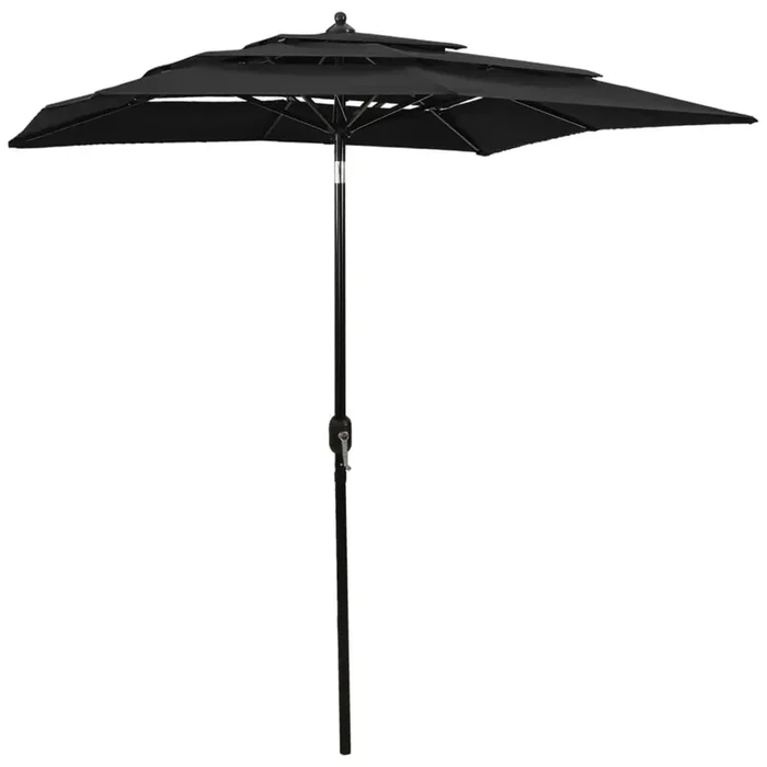 vidaXL 3-Tier Garden Parasol with Aluminium Pole Black 2×2 m