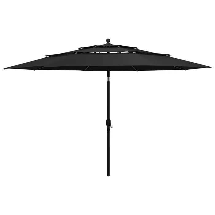 vidaXL 3-Tier Garden Parasol with Aluminium Pole Black 3.5 m
