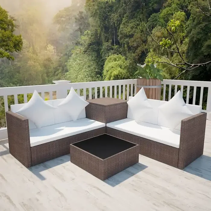 vidaXL 4 Piece Garden Lounge Set with Cushions Poly Rattan Brown