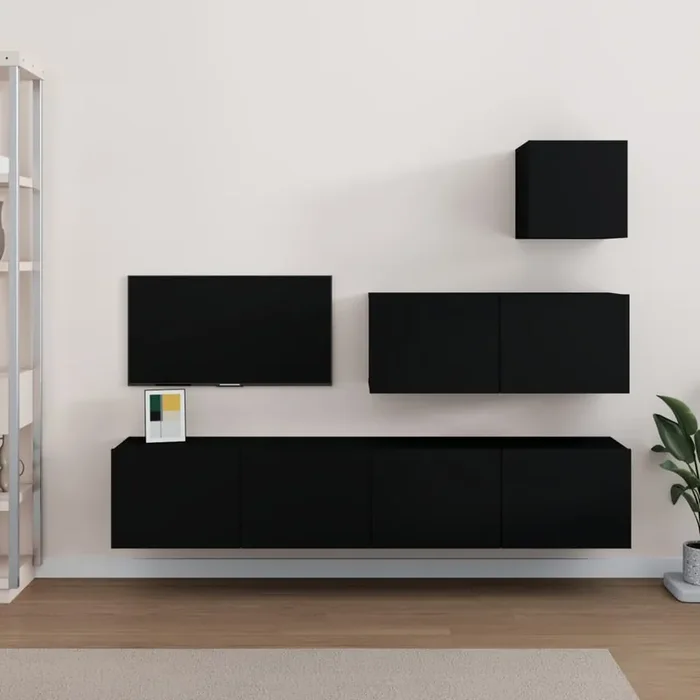 vidaXL 4 Piece TV Cabinet Set Black Engineered Wood