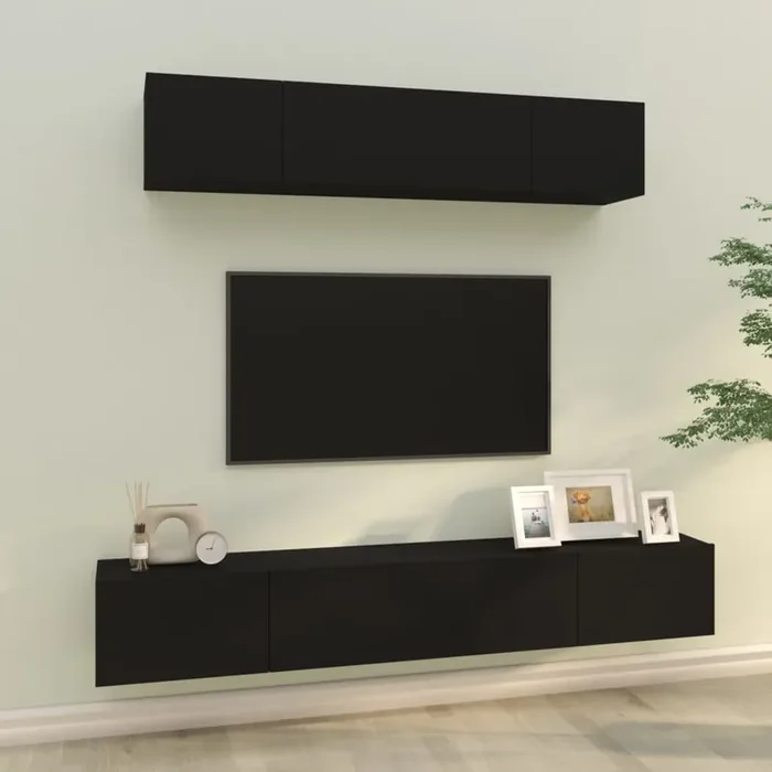 vidaXL 4 Piece TV Cabinet Set Black Engineered Wood