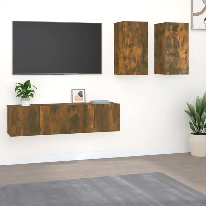 vidaXL 4 Piece TV Cabinet Set Smoked Oak Engineered Wood