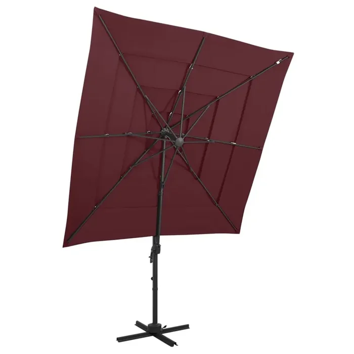 vidaXL 4-Tier Garden Parasol with Aluminium Pole Bordeaux Red 250×250 cm