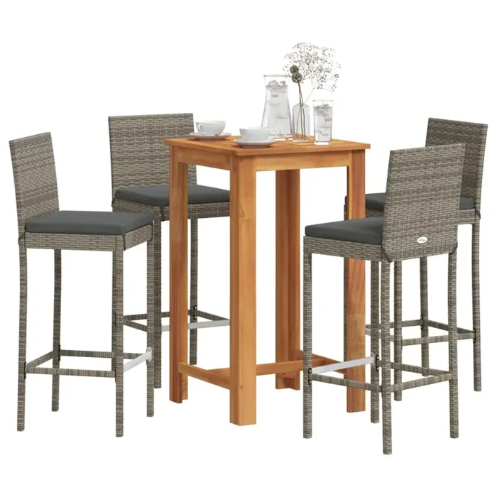 vidaXL 5 Piece Garden Bar Set Grey Solid Wood Acacia and Poly Rattan