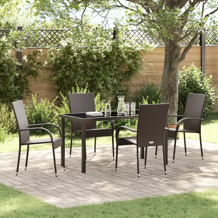 vidaXL 5 Piece Garden Dining Set – Brown Poly Rattan