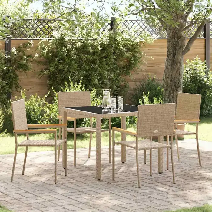 vidaXL 5 Piece Garden Dining Set Beige Poly Rattan