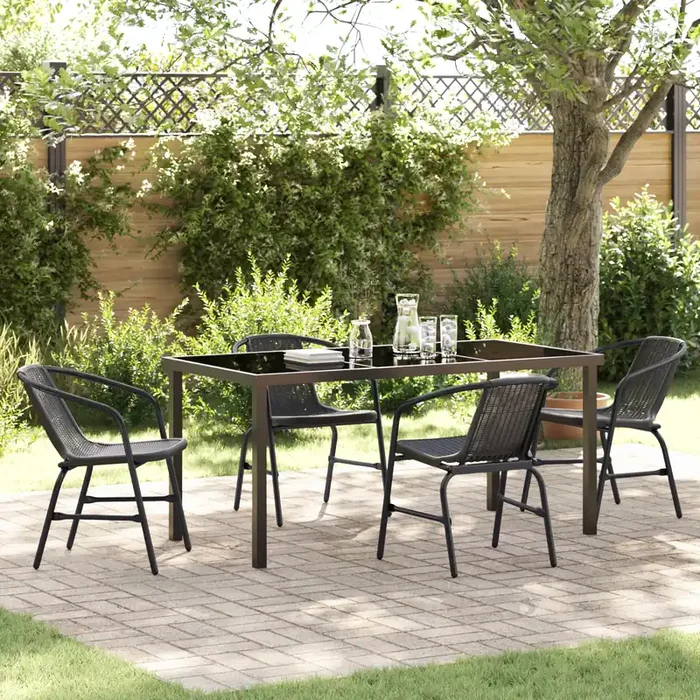 vidaXL 5 Piece Garden Dining Set Black Poly Rattan