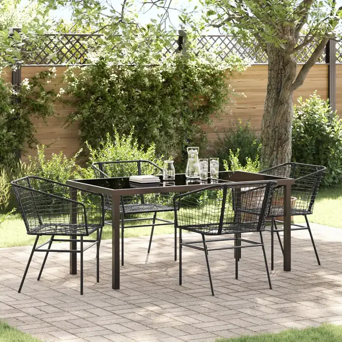 vidaXL 5 Piece Garden Dining Set Black Poly Rattan