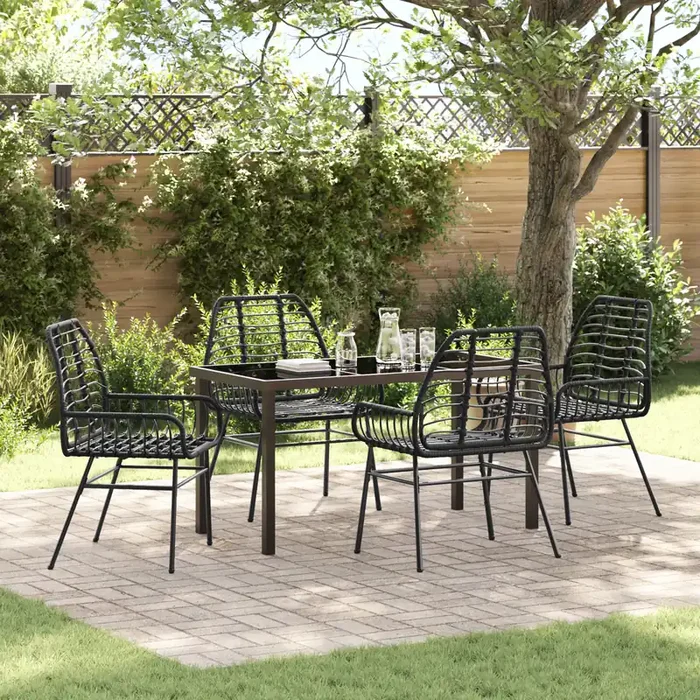 vidaXL 5 Piece Garden Dining Set Black Poly Rattan