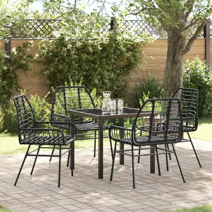 vidaXL 5 Piece Garden Dining Set Black Poly Rattan
