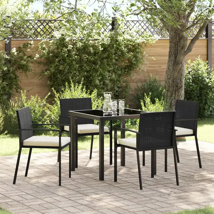 vidaXL 5 Piece Garden Dining Set Black Poly Rattan
