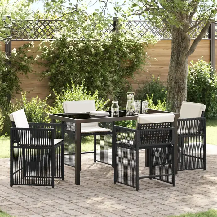 vidaXL 5 Piece Garden Dining Set with Cushions Black Poly Rattan