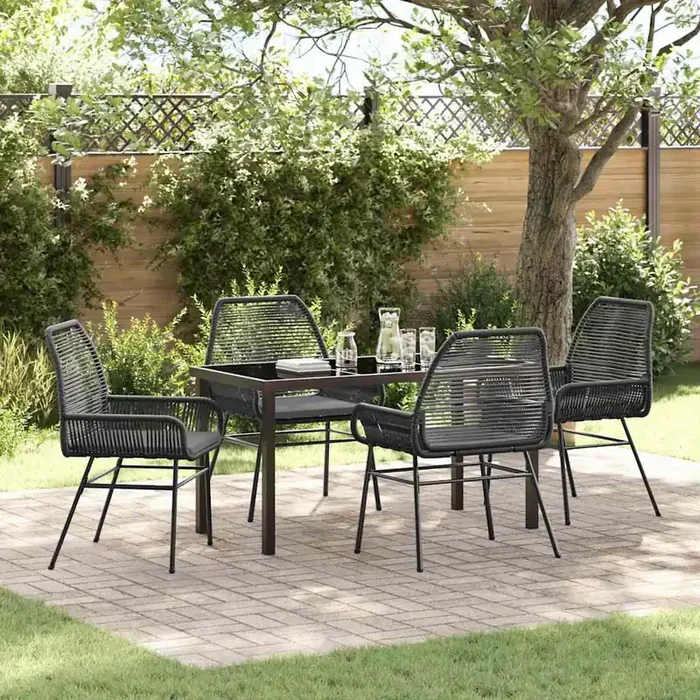 vidaXL 5 Piece Garden Dining Set with Cushions Black Poly Rattan