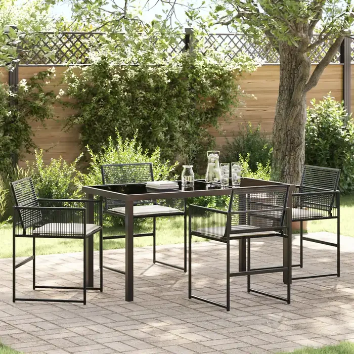vidaXL 5 Piece Garden Dining Set with Cushions Black Poly Rattan