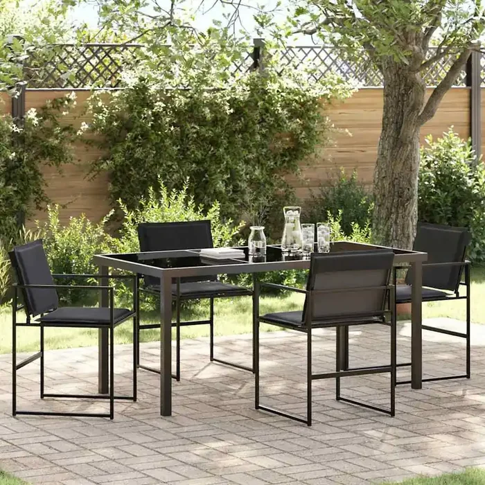 vidaXL 5 Piece Garden Dining Set with Cushions Black Textilene and Steel
