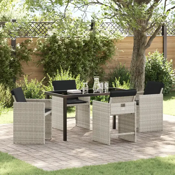 vidaXL 5 Piece Garden Dining Set with Cushions Light Grey Poly Rattan