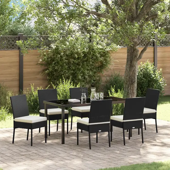 vidaXL 7 Piece Garden Dining Set Black Poly Rattan