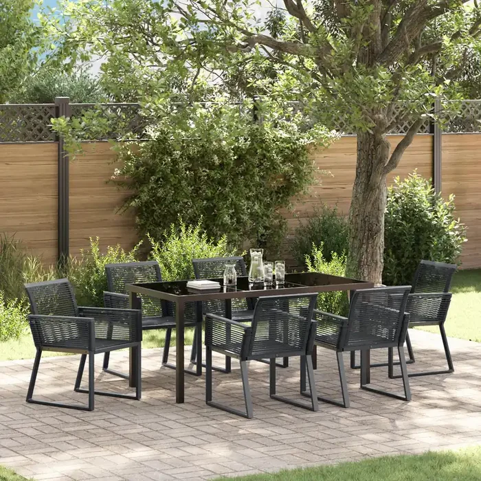 vidaXL 7 Piece Garden Dining Set Black Poly Rattan