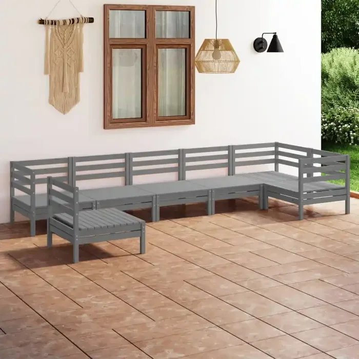 vidaXL 7 Piece Garden Lounge Set Solid Pinewood Grey