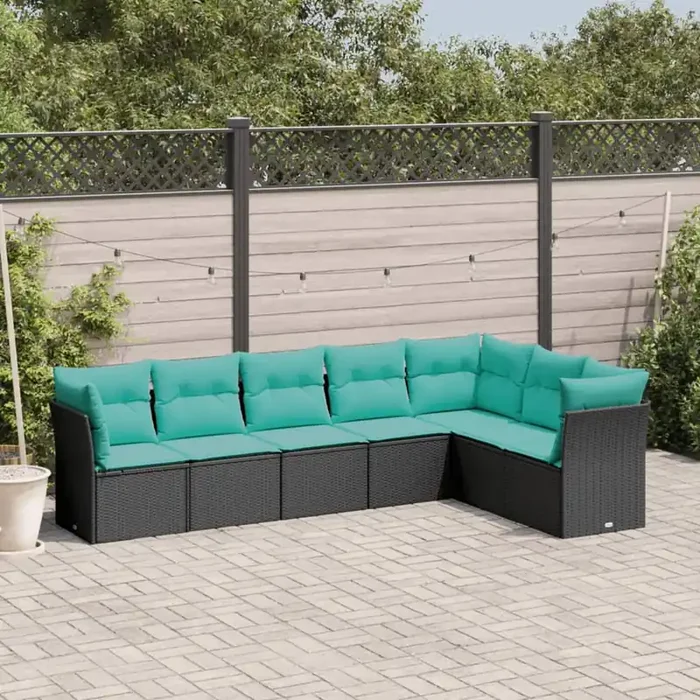 vidaXL 7 Piece Garden Sofa Set with Cushions Black Poly Rattan