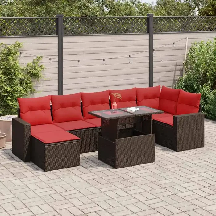vidaXL 7 Piece Garden Sofa Set with Cushions Brown Poly Rattan Acacia