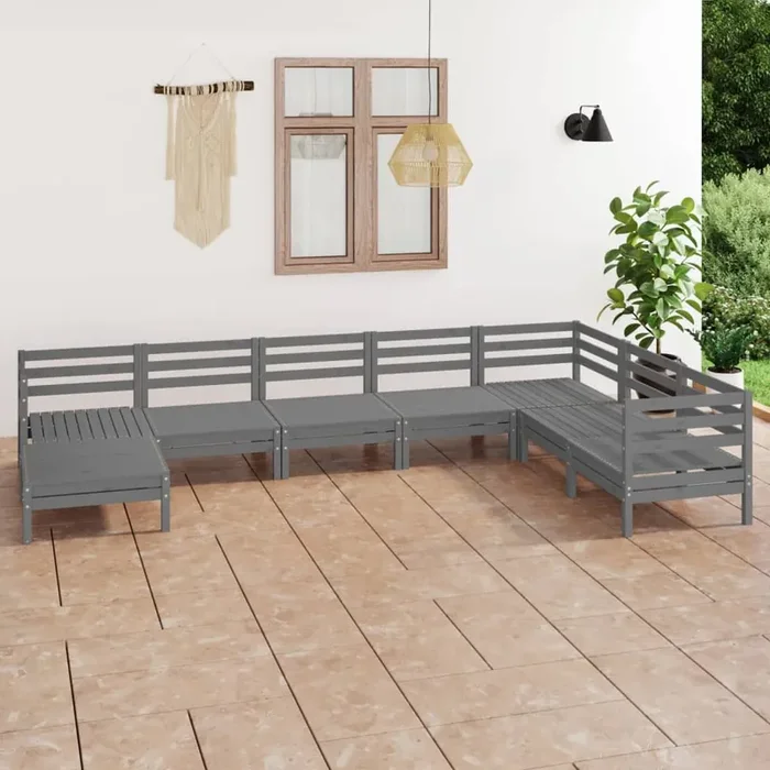 vidaXL 8 Piece Garden Lounge Set Solid Wood Pine Grey