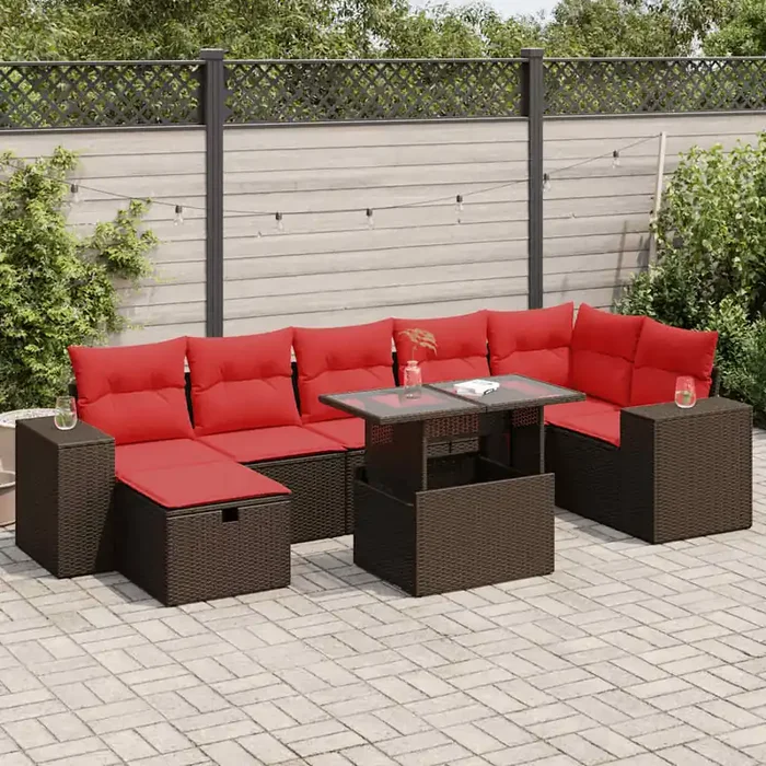 vidaXL 8 Piece Garden Sofa Set with Cushions Black Poly Rattan Acacia
