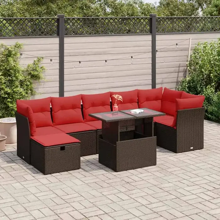 vidaXL 8 Piece Garden Sofa Set with Cushions Black Poly Rattan Acacia